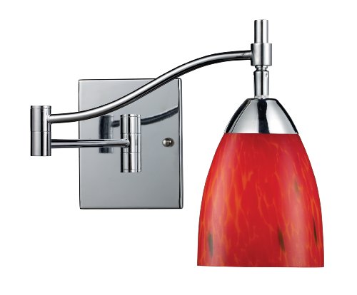 Elk 10151/1PC-FR Celina 1-Light Swing arm Sconce in Polished Chrome with Fire Red Glass