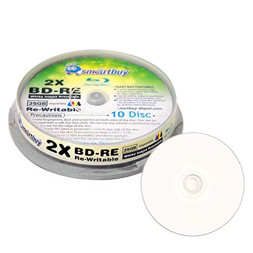20 Pack Smartbuy 2X 25GB Blue Blu-ray BD-RE Rewritable White Inkjet Hub Printable Blank Bluray Disc