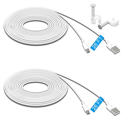 2 Pack 26FT Power Extension Cable for Wyze Cam V3,for Wyze Cam Pan V2,for Wyze Cam Pan,for WyzeCam,for Kasa Cam,for YI Dome Home,for Furbo Dog,for Nest Cam,Charging Data Sync Cord for Security Camera