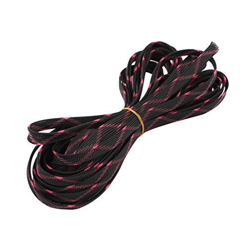Aexit 10mm Dia Tube Fittings Tight Braided PET Expandable Sleeving Cable Wrap Sheath Black Pink Microbore Tubing Connectors 10M Length