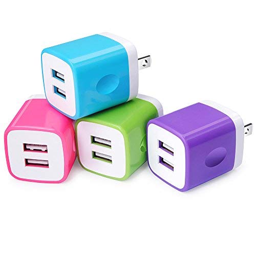 USB Wall Charger,USB Cubes,Sicodo 4-Pack Universal Travel 2.1A Dual Port Plug Charging Block Compatible with iPhone 14/13/12/SE/11/X/8 Pro Plus, Samsung Galaxy S22/S21/S20+/S10e, HTC, LG, Sony, Nokia