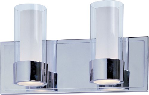 Maxim 23072CLFTPC Silo Clear and Frosted Glass Cylinder Bath Vanity Wall Mount, 2-Light Xenon 80 Total Watts, 8