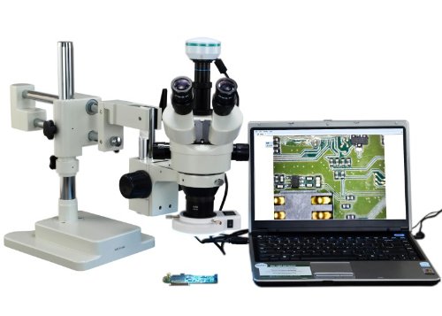 OMAX 2X-90X Digital Zoom Trinocular Dual-Bar Boom Stand Stereo Microscope with 2.0MP USB Camera and 54 LED Ring Light with Light Control Box