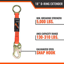 Load image into Gallery viewer, Malta Dynamics 18 D-Ring Extender with Snap Hook, Galvanized Steel Extension, D Ring Fall Protection, Safety Harness Lanyard for Construction &amp; Roofing, OSHA/ANSI Compliant
