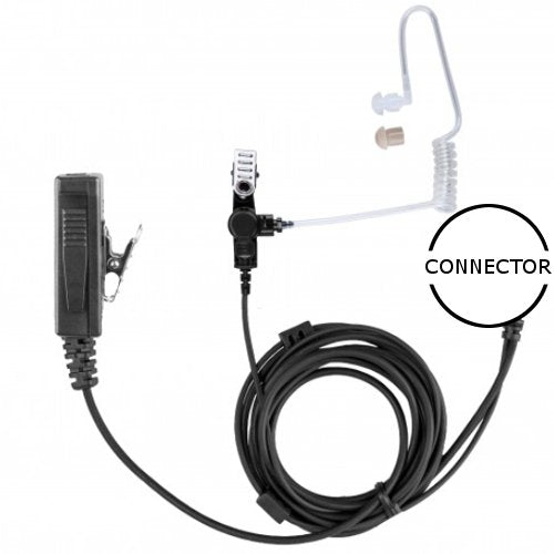 2-Wire Clear Tube Earpiece Clip-On PTT / Mic for Icom Multi-Pin Handheld Radios (3 Year Warranty)