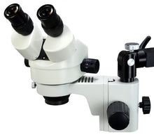 Load image into Gallery viewer, OMAX 7X-45X Zoom Articulating Arm Binocular Stereo Microscope with Vertical Post and 144 LED Ring Light
