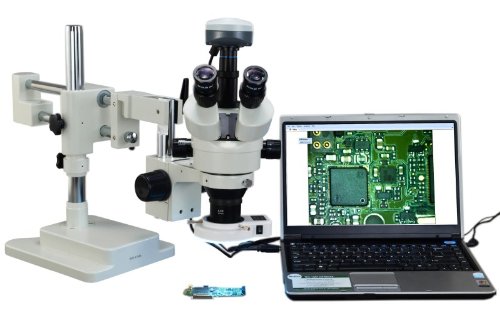 OMAX 2X-90X Digital Zoom Trinocular Dual-Bar Boom Stand Stereo Microscope with 9.0MP USB Camera and 54 LED Ring Light with Light Control Box