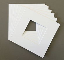 Load image into Gallery viewer, Pack of 10 16x16 Square White Picture Mats with White Core Bevel Cut for 12x12 Pictures
