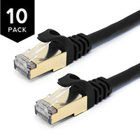 Buhbo CAT 8 Ethernet Cable 10 ft SSTP Shielded Network Cable Category 8 RJ45 26AWG (10-Pack) Black