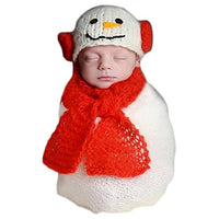 Christmas Newborn Baby Photo Prop Boy Girl Photo Shoot Outfits Crochet Knit Costume Unisex Cute Infant Snowman hat scarf (red)