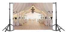 Load image into Gallery viewer, Baocicco Romantic Wedding Banquet Built with White Mantle Interior 12x10ft Background Flower Bouquet Gorgeous Lamps and Lanterns Gentle White Atmosphere Backdrops Marriage Ceremony
