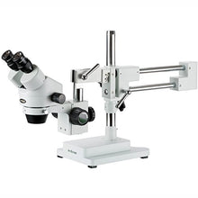 Load image into Gallery viewer, AmScope SM-4BY Professional Binocular Stereo Zoom Microscope, WH10x Eyepieces, 7X-90X Magnification, 0.7X-4.5X Zoom Objective, Ambient Lighting, Double-Arm Boom Stand, Includes 2.0x Barlow Lens
