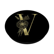 Load image into Gallery viewer, Initial V Letter Floral Monogram on Black Gift
