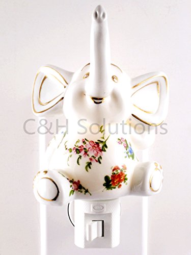 Beautiful Cute Animal White Elephant with Lots of Flower Style Decorative Nightlights,Night Lights by C&H