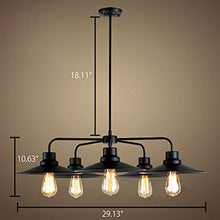 Load image into Gallery viewer, Industrial Vintage Retro 5 Lights Chandelier - LITFAD 29.13&quot; Metal Edison Ceiling Light Pendant Light Fixture Black Finish with Metal Shade
