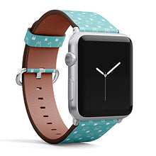 Load image into Gallery viewer, Compatible with Big Apple Watch 42mm, 44mm, 45mm (All Series) Leather Watch Wrist Band Strap Bracelet with Adapters (White Teeth On Turquoise)
