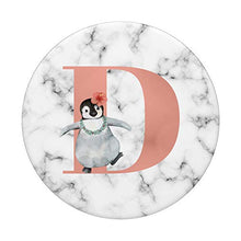 Load image into Gallery viewer, Cute Penguin With Flower Pink Rose Color Letter D PopSockets Swappable PopGrip
