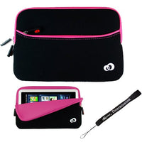 Pink with Black Slim Design Soft Neoprene Carrying Cover Case for Pandigital Novel 7 inch eReader and Determination Hand Strap