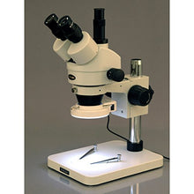 Load image into Gallery viewer, AmScope SM-1TS-144S-3M Digital Professional Trinocular Stereo Zoom Microscope, WH10x Eyepieces, 7X-45X Magnification, 0.7X-4.5X Zoom Objective, 144-Bulb LED Ring Light, Pillar Stand, 110V-240V, Includ
