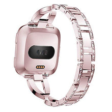 Load image into Gallery viewer, Aiiko Band Compatible with Fitbit Versa/Versa 2/Versa Lite,Fashion Design Stainless Steel Metal Smart Watch Band Bracelet with Crystal Rhinestone Diamond Bling Replacement for Fitbit Versa (Rose Pink)
