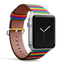 Load image into Gallery viewer, Compatible with Small Apple Watch 38mm, 40mm, 41mm (All Series) Leather Watch Wrist Band Strap Bracelet with Adapters (Rainbow Striped LGBT)
