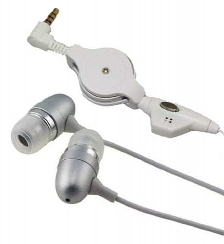 Retractable White Metal Bullet Sound Isolating In ear Earbuds Earphones Hands-free Headset with Microphone for US Cellular Samsung Galaxy S Aviator