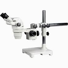 Load image into Gallery viewer, AmScope ZM-3B Professional Binocular Stereo Zoom Microscope, EW10x Eyepieces, 6.7X-45X Magnification, 0.67X-4.5X Zoom Objective, Ambient Lighting, Single-Arm Boom Stand
