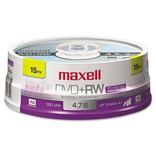 Load image into Gallery viewer, Maxell 634046 DVD+RW Discs, 4.7GB, 4X, Spindle, Silver, 15/Pack
