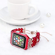 Load image into Gallery viewer, Juzzhou Band For Apple iWatch Sport Replacement Handmade Beaded Faux Bling Stone Crystal Jewels Elastic Stretch Wrist Strap Wristband Wriststrap Bracelet With Case Adjustable Clasp Women Red 38mm
