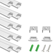 Load image into Gallery viewer, LightingWill 25-Pack U-Shape LED Aluminum Channel 6.56ft/2M Anodized Sliver Track for &lt;20mm Width SMD3528 5050 LED Strips Installation with Oyster White Cover, End Caps and Mounting Clips U03S25
