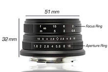 Load image into Gallery viewer, Multi-coated 25mm f/1.8 Manual Lens for Sony E-Mount (NEX) with 10PC Accessory Bundle  Includes: 3PC Filter Kit + 4PC Close-Up Macro Lenses + Dust Blower + Lens Cap Keeper + Microfiber Cleaning Cloth
