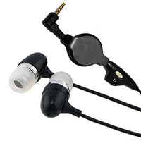 Retractable Headset Hands-Free Earphones w Mic Metal Earbuds Headphones in-Ear Wired [3.5mm] [Black] for Sprint LG G7 ThinQ - Sprint LG Stylo 2 - Sprint LG Stylo 3