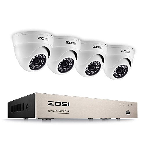 ZOSI Security Cameras System 8CH 1080P DVR Recorder and (4) HD 2.0MP 1920TVL Surveillance Weatherproof Outdoor Indoor CCTV Cameras with 65ft Night Vision, NO Hard Drive, Motion Alert, Remote Access