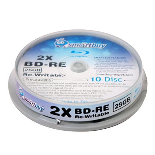 40 Pack Smartbuy 2X 25GB Blue Blu-ray BD-RE Rewritable Logo Blank Bluray Disc
