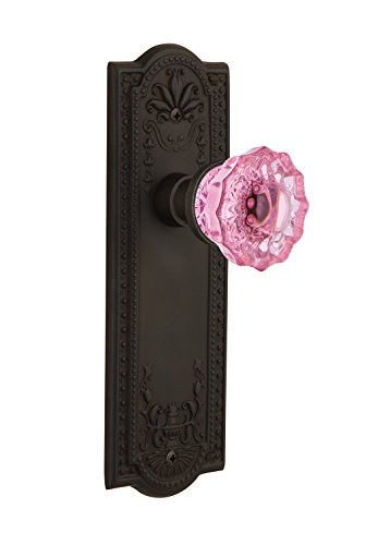 Nostalgic Warehouse 722365 Meadows Plate Single Dummy Crystal Pink Glass Door Knob in Oil-Rubbed Bronze