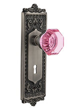 Load image into Gallery viewer, Nostalgic Warehouse 721581 Egg &amp; Dart Plate with Keyhole Passage Waldorf Pink Door Knob in Antique Pewter, 2.75

