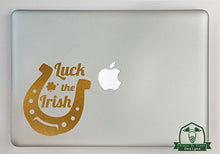 Load image into Gallery viewer, Luck O The Irish Horseshoe Vinyl Decal Sized to Fit A 11&quot; Laptop - Gold Metallic
