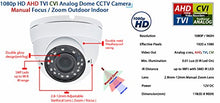 Load image into Gallery viewer, Indoor Outdoor 1080P HD Dome CCTV Security Camera, 2.8-12mm Adjustable Varifocal Manual Zoom Lens Hybrid 4-in-1 TVI/AHD/CVI/Analog
