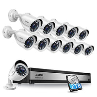 ZOSI H.265+ 1080p 16 Channel Security Camera System, 16 Channel DVR Recorder with Hard Drive 2TB and 12 x 1080p Weatherproof CCTV Bullet Camera Outdoor Indoor with 80ft Night Vision, Motion Alerts