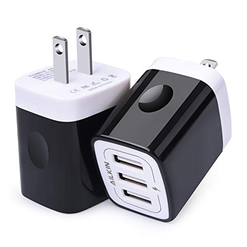Black USB Wall Charger, Ailkin Fast Wall Plug, Travel Charger Home Power Block Charging Cube for iPhone 14/13/12/11 Pro Max/X/8/7/7 Plus/6s/6s Plus, iPad Pro/Air 2, Samsung S22/A13/A12/S9/S8 Box Brick