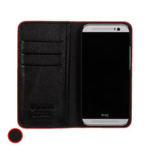 Load image into Gallery viewer, MediaDevil HTC One M8 (2014) Leather Case (Black/Red) - Artisancover Genuine European Leather Notebook/Wallet Case with Integrated Stand and Card Holders

