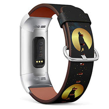 Load image into Gallery viewer, Replacement Leather Strap Printing Wristbands Compatible with Fitbit Charge 3 / Charge 3 SE - Howling Wolf and Moon on Starry Galaxy Background
