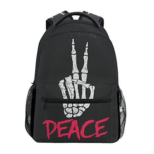 TropicalLife Hippie Style Skull Peace Sign Backpacks Bookbag Shoulder Backpack Hiking Travel Daypack Casual Bags