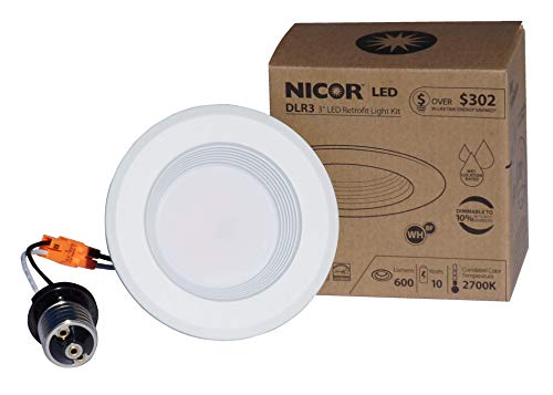 NICOR Lighting 3 inch White Dimmable LED Recessed Downlight 3000K (DLR3-10-120-3K-WH-BF)