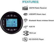 Load image into Gallery viewer, Herdio 4 Inches Mp3 USB AM FM Compatible Weather-Proof Marine &amp; UTV Gauge Bluetooth Stereo Radio + 4 Inches Marine Surface Mount Box Speakers(Black)
