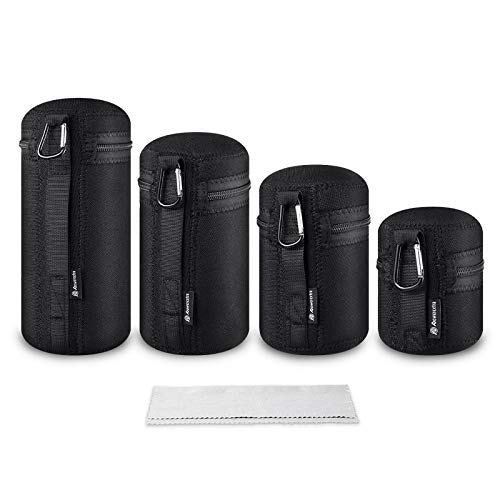 Powerextra 4x Zipper Lens Case Lens Pouch Bag with Thick Protective Neoprene for DSLR Camera Lens Fit for CA Nikon Sony Olympus Panasonic Includes Small Medium Large XL Size