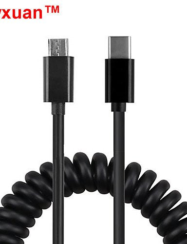 10Gbps USB-C 3.1 Type C Male to Micro USB Male Spring Data Cable for Tablet / Mobile Phone , black-1 m