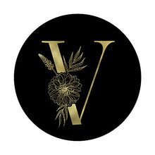 Load image into Gallery viewer, Initial V Letter Floral Monogram on Black Gift
