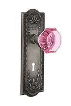 Load image into Gallery viewer, Nostalgic Warehouse 726286 Meadows Plate Interior Mortise Waldorf Pink Door Knob in Antique Pewter, 2.25 with Keyhole
