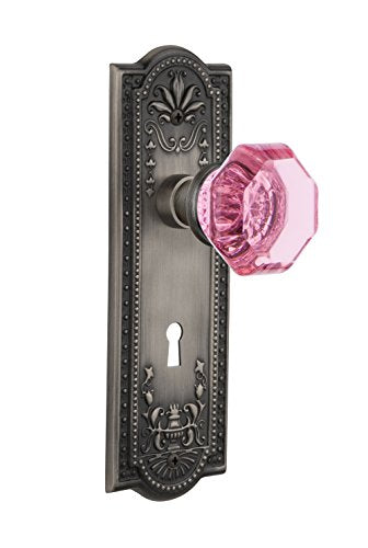 Nostalgic Warehouse 726286 Meadows Plate Interior Mortise Waldorf Pink Door Knob in Antique Pewter, 2.25 with Keyhole